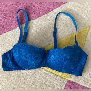 Cosabella Pushie Push Up Padded Demi Underwire Bra Udaiper Blue Lace Cobalt 32C